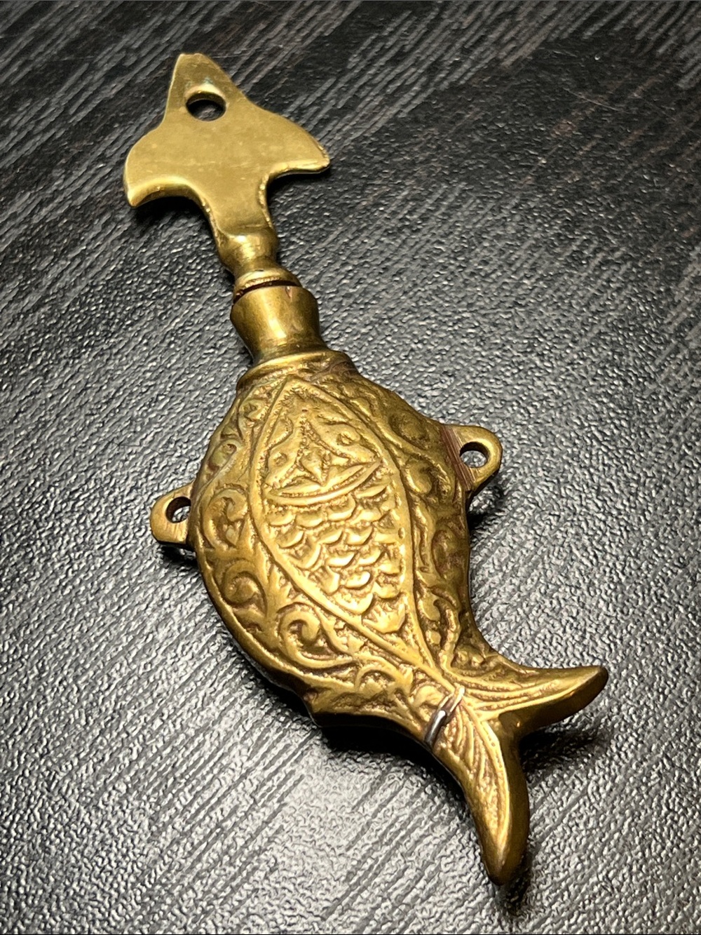 Antique Handmade Brass Fish Perfume Bottle Dauber Necklace Pendant Amulet - Picture 7 of 9